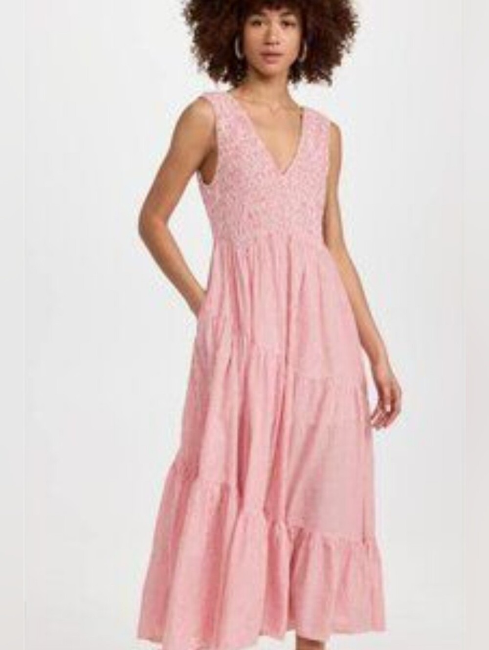 Lucky Brand Blush Pink V-Neck Tiered Maxi Dress